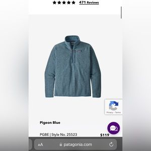 Brand New Patagonia 1/4 Zip Better Sweater Pigeon Blue Mens XL